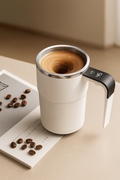 Self Stirring WHITE Mug. Auto Magnetic Coffee Mug with LED Display Temperature. Rechargeable Automatic Stirring Cup. 12oz Self Mixing Cup with Lid To Stir Coffee Mixed Milk at Desk Use